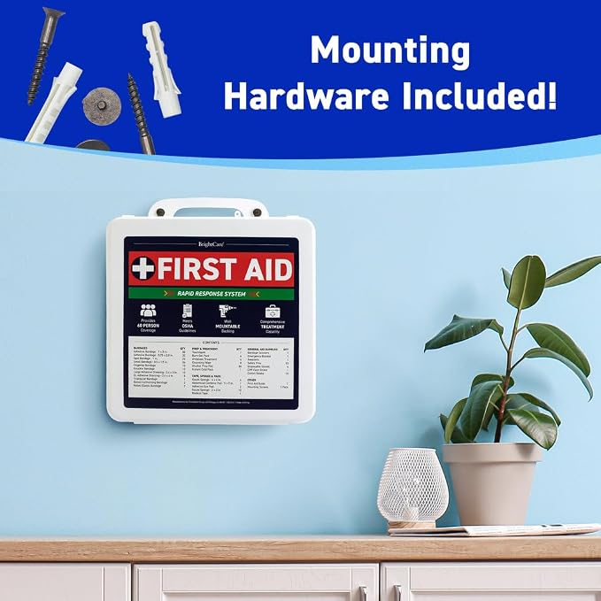Professional First Aid Kit, Large, Wall Mount & Portable, OSHA Compliant | Wall Mountable & Portable, Hard Case, OSHA Compliant, For Workplace, Office, Restaurants, Work Vehicles, Retail