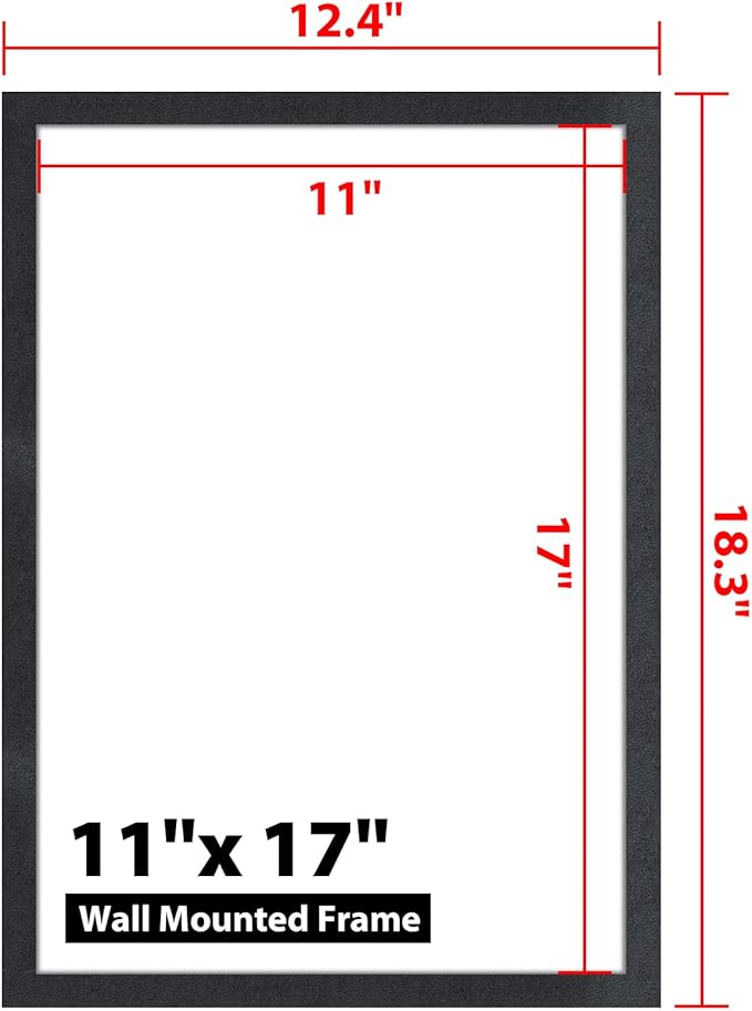 11"x 17" Self Adhesive Magnetic Sign Holder, Double Sided Window Magnetic Display Frame, Peel and Stick Picture Frames for Office/Home/Store/Door/Glass/Wall Display (Black,10Pack)