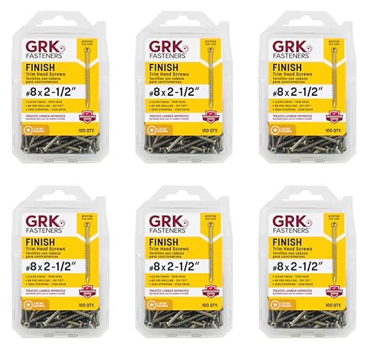 GRK Fasteners #8 x 2-1/2 Inch Finish & Trim Screws, 100 PCS, Indoor/Outdoor for Treated Lumber, with Rust Resistant Climatek™ Coating, Star Drive Recess, T-10 Bit Included, Gold (6-Pack; 600 Count)
