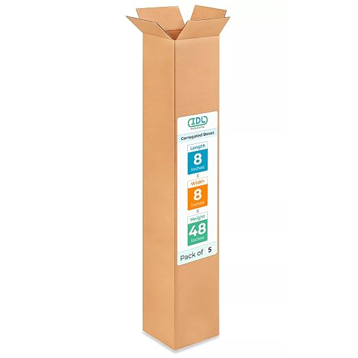 Tall Moving & Shipping Boxes 8 x 8 x 48 inches (5-Pack) - Extra Strength 200 lb vs Regular - USA-Made Corrugated Durable Moving Boxes - Packing and Moving Box for Delivery by IDL Packaging, brown