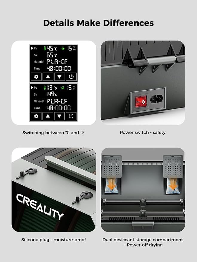 Creality Space Pi Filament Dryer Plus, 2 Spools Filament Storage Box, Double 360° Heating Drying with Fan&Touch Screen, 3D Printer Filament Spool Holder, Dehydrator 1.75/2.85/3mm PLA PETG ABS TPU