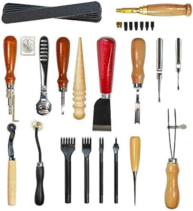 citian Leather Tools Kit Stitching Punch Sewing Carft DIY Tool Carving Craft Saddle Working Groover and 18pcs for Hand Set Prong