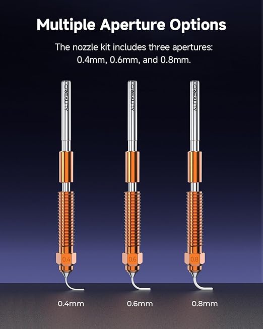 Creality Official K1C/K1 SE/K2 SE Nozzle, Unicorn Quick-Swap 0.4mm, 0.6mm, 0.8mm 4PCS Nozzle Kit, Copper Alloy and Hardened Steel 3D Printer Nozzle for K1C, K1SE, K2 SE, Ender 3 V3 SE, Ender 3 V3 Plus