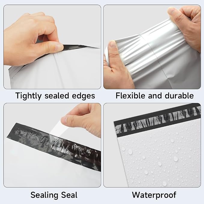 White Poly Mailers 10x13 Inch, 100 Pack | Self-seal shipping bags with secure adhesive; for boutiques, shirts, socks, accessories, documents, and ecommerce orders
