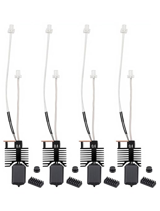 0.4MM U1 Hotend for Snapmaker U1 3D Pirnter, Pre-Installed 0.4MM Hardened Steel Nozzle with 24V 48W Fast Heating Ceramic Block, Nozzle Parking Points & Silicone Brush for Snapmaker U1 Extruder (4PCS)