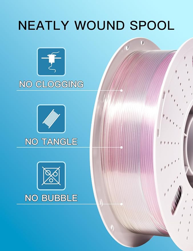 PINBALL Clear PETG 3D Printer Filament 1.75mm ±0.02mm, Multicolor Transparent Rainbow Filament, Translucent PETG Filament, 1KG/2.2lbs