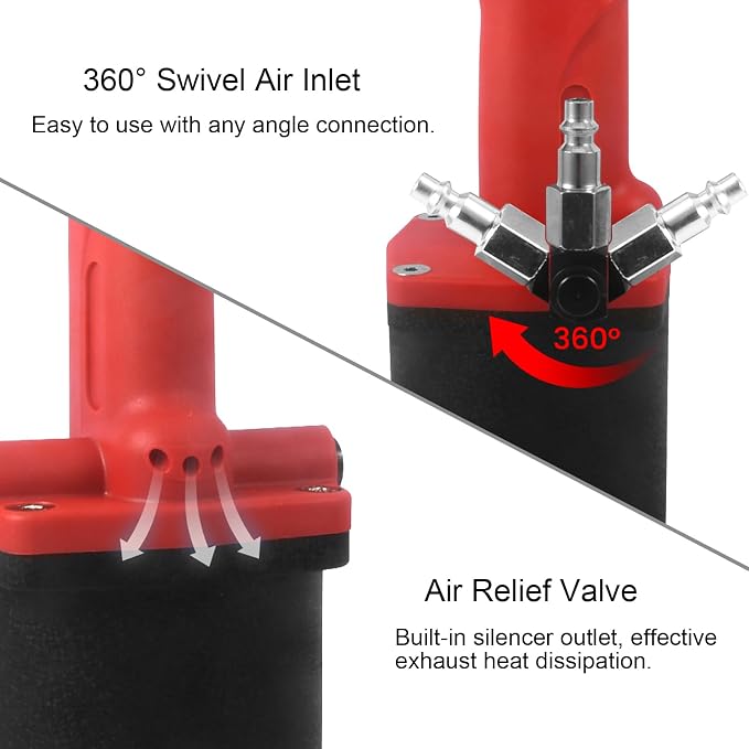 Heavy-Duty Pneumatic Rivet Gun S70 – Air-Powered Hydraulic Riveting Tool with Waste Rivet Tube, Professional Grade for Industrial Use (Non-Self-Suction Design)
