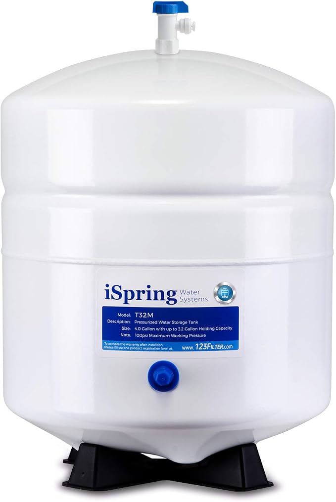 iSpring T32M Pressurized Water Storage Tank with Ball Valve for Reverse Osmosis RO Systems, 4 Gallon & FT15 5th Stage Inline Post Carbon Filter Replacement Cartridge, 1 Count (Pack of 1), White