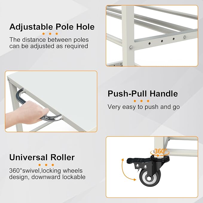 Demao 3D Printer Filament Storage Rack, 3-Tier 3D Printer Cart with Lockable Universal Wheels,Heavy Duty Metal 3D Filament Storage Rack for 3D Printing Filaments-White