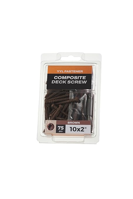 Coated Composite Deck Screws #10 x 2, Self Tapping Wood Screws and Deck Screws with Torx T20 Star Drive, Type 17 Point, Flat Head, 1 Free Bit Included (Brown, 75), by YYL FASTENER