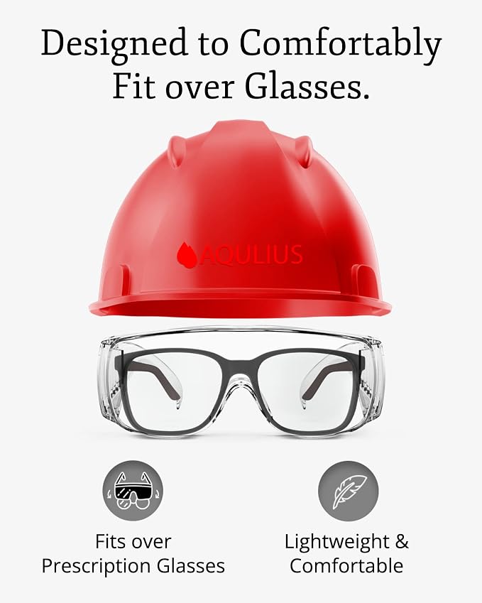 Aqulius Safety Glasses Over Eyeglasses - Anti-Fog Scratch-Resistant Safety Goggles - Side Shields Protective Glasses Fit Over Eyeglasses - Industrial Work Goggles Top Coverage - Pack of 48, Unisex