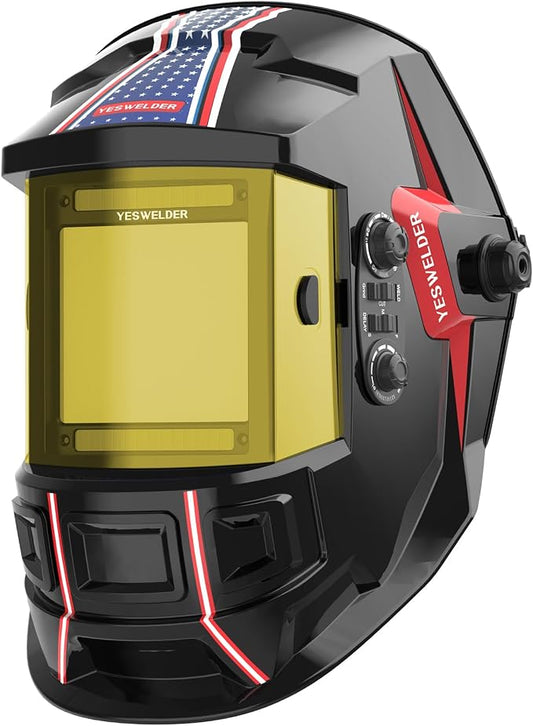YESWELDER Auto Darkening Welding Helmet, 1/1/1/1 Ture Color 3.93"X3.66" Large Viewing Screen with 4 Arc Sensor Welder Hood Mask, Wide Shade Range 4/5-9/9-13 for TIG MIG ARC CUT and GRIND