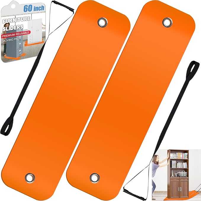2Pcs Large Appliance Slider with Pull Strap,Pull Furniture Slides,Moving Furniture Gliders Heavy Duty Sliding Sheet for Moving Heavy Furniture,Cabinets,Safes on Carpet and Hardwood Floor (10''×60'')