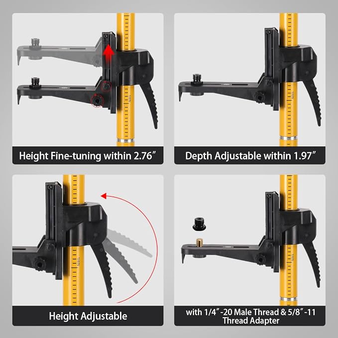 Lasers' Level Pole with Tripod, Telescoping Lasers' Level Tripod, 12 Ft./3.7M with 1/4-Inch by 20-Inch Lasers' Mount, 5/8"-11 Adapter Nut Included(Laser Class 2, output power less than 1mW)