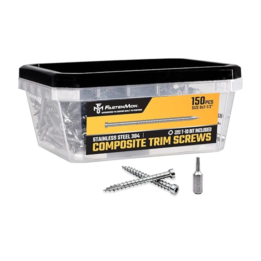 Composite Trim Screws, #8 x 1-1/2” Stainless Steel 304, 150pcs | Hidden Fastener For PVC & Wood, Outdoor Deck, Exterior & Finish Fasteners, Rust-Resistant, T-10 Star Drive, 0.7lbs