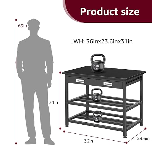 3D Printer Stand with Filament Storage - Heavy Duty 3D Printer Table with Metal Drawer, 36 inch 3 Tier Metal 3 D Printing Desk for 3 D Printers, Black