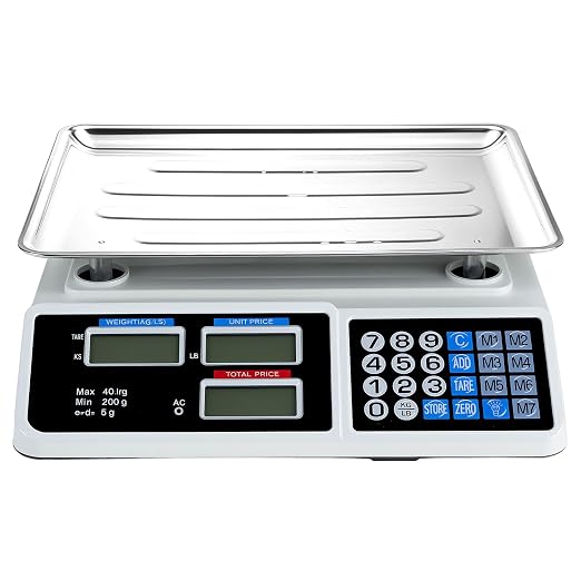 QWORK Large Digital Kitchen Scale 88LB/40KG, Electronic Price Computing Scale LCD Display, Digital Deli Scale, Electronic Counting Weight Scale
