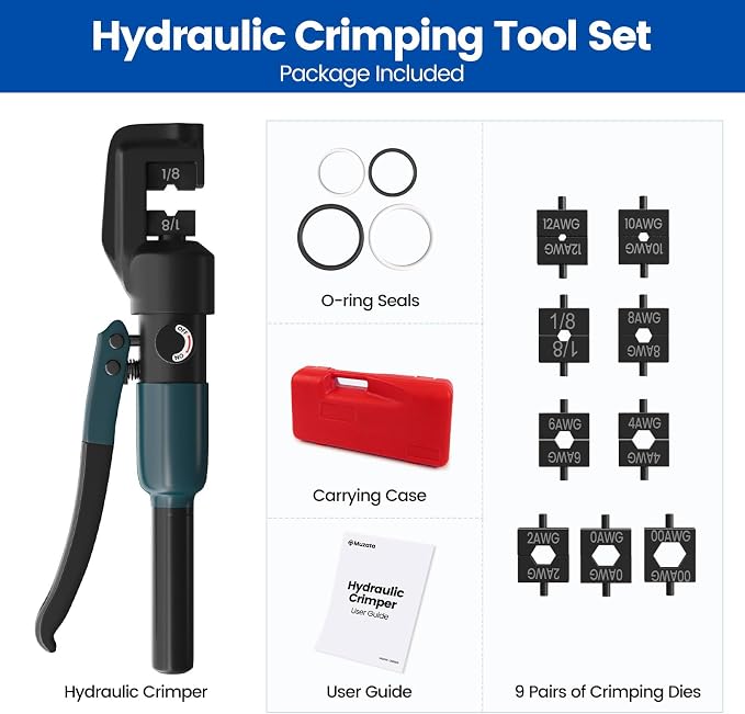 Muzata Upgraded Custom Hydraulic Crimping Tool Hydraulic Crimper with 9 Dies for 1/8" Stainless Steel Cable Railing Kit and 12 to 2/0 AWG Battery Cable Wire Rope Crimping Tool CT28