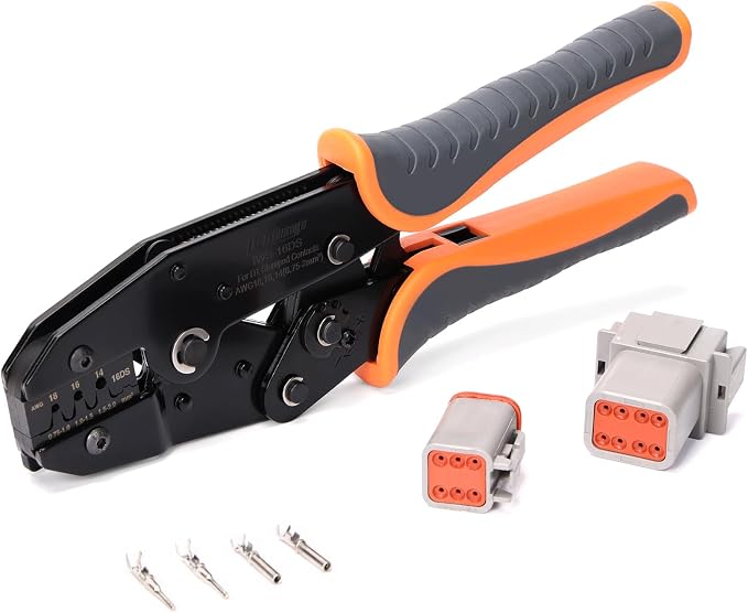 iCrimp Ratchet Crimp Tool for Deutsch DT 16 Stamped Contacts | Fits 14-18 AWG wire, precise positioning, IWS-16DS crimper, open barrel crimp, for automotive wiring repair