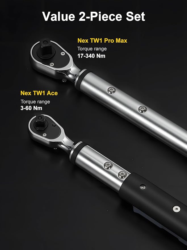 GROWNEER Digital Torque Wrench Set, 3/8" 2.2-44.3 Ft-lbs/3-60 Nm & 1/2'' 12.5-250.7 Ft-lbs/17-340 nm, Torque Wrench Digital Combo with Buzzer & LED Indicator, Bits & Sockets for Motor Car Repair
