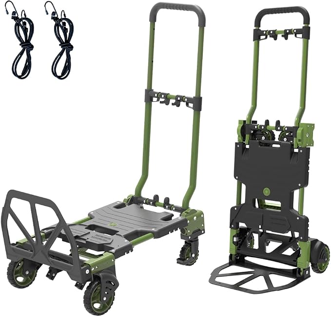 2-in-1 Black Folding Small cart, Outdoor Cargo handling Vehicle, Flatbed Trailer with a Load Capacity of 330 pounds (1, Green+Black)