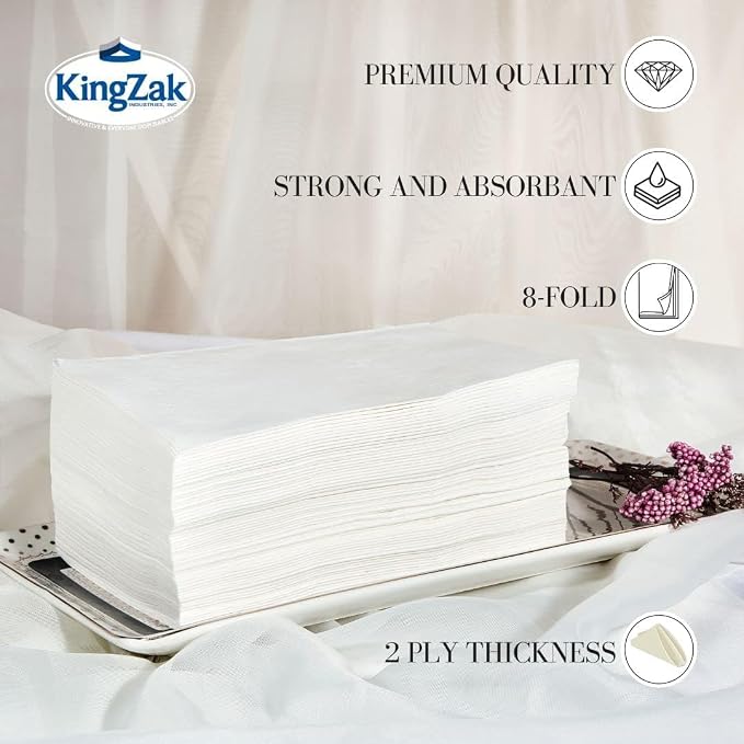 400 White Dinner Napkins 2-Ply - Eight Fold - 16.5"X15" - Dinner Napkins Disposable, Guest Bathroom Essentials, Perfect For Wedding, Bridal Shower Napkins And Party, Napkins Bulk