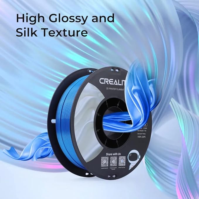 Creality PLA Silk Filament 1.75mm, 3D Printer Filament, Smooth Silk Texture, Clog-Free, Silk Shiny PLA Filament +/-0.02mm, 3D Printing Filament 1KG/2.2lb (Blue)