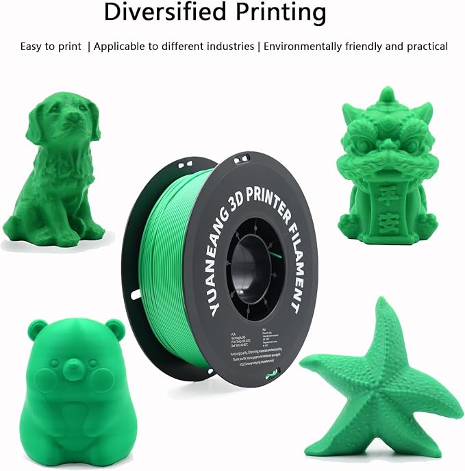 Green PLA 3D Printer Filament 1.75mm, 1kg Spool, ±0.03mm Precision, Low-Warp & Easy Printing, Ideal for Models, Crafts, Prototypes, Decorations & Nature-Themed Prints