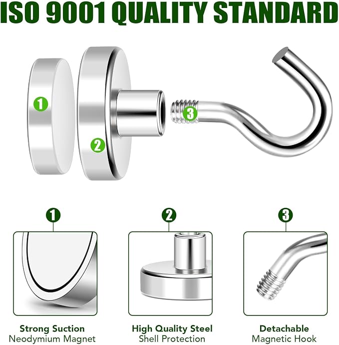 MIKEDE Magnetic Hooks 170lbs Strong Magnets Hook 18 Pack | Heavy Duty Extra Strong Cruise Hook for Hanging Industrial Metal Refrigerator Hooks for Cruise Cabins Fridge Kitchen Grill