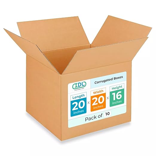 Extra Large Shipping & Moving Boxes 20x20x16 inches (10-Pack) - Extra Strength 200 lb vs Regular - USA-Made Corrugated Shipping Boxes - Large Packing Box for Moving - Heavy Duty Box by IDL Packaging