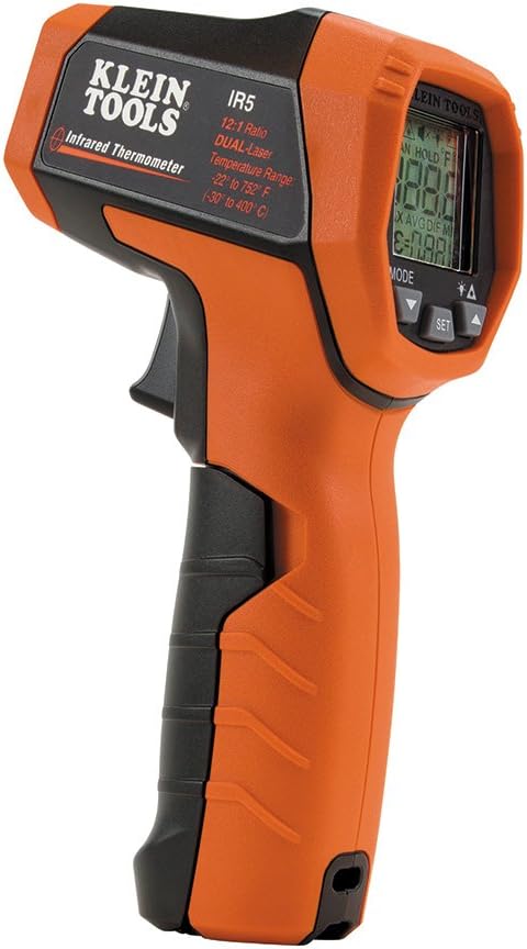 Klein Tools IR5 Dual Laser 12:1 Infrared Thermometer & ET140 Pinless Moisture Meter for Non-Destructive Moisture Detection in Drywall, Wood, and Masonry; Detects up to 3/4-Inch Below Surface