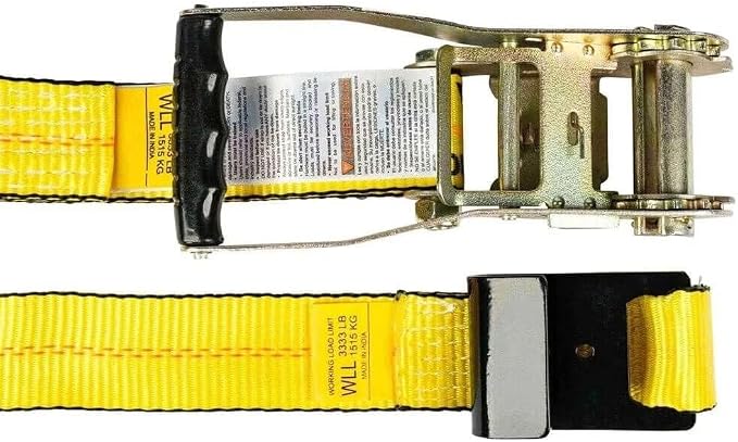 Mytee Products 4 Pack Ratchet Tie-Down Straps with Flat Hooks, 2" x 20' Ratchet Straps Yellow | 10,000 Lbs Breaking Strength | Tie Down Ratchet Straps for Flatbed, Truck, Trailers Pickup
