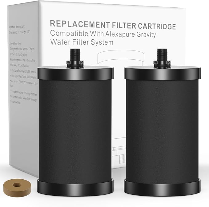 Alexapure 2387 Pro Water Filter Replacement, 3-Stage Filtration Reduces Chlorine & Sediment, Up to 5000 Gallons Long Lifespan, Fits Pure Well Water Filter System, Upgraded Version, Black (2 Pack)