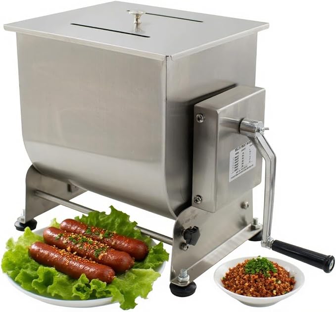 CLIVIA Manual Meat Mixer, 30 Pound Meat Mixer for Sausage, 30lbs Capacity Tilt Tank Sausage Mixer Stainless Steel Food Processer for Meat, Vegetable, Burger, Dumplings