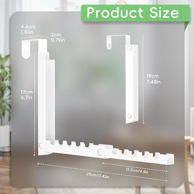 2 Pack Over The Door Hooks,Over The Door Clothes Hanger with 10 Ridges,Space-Saving Over The Door Drying Rack,Door Hooks for Hanging Clothes,Larger Capacity Over The Door Hanger White