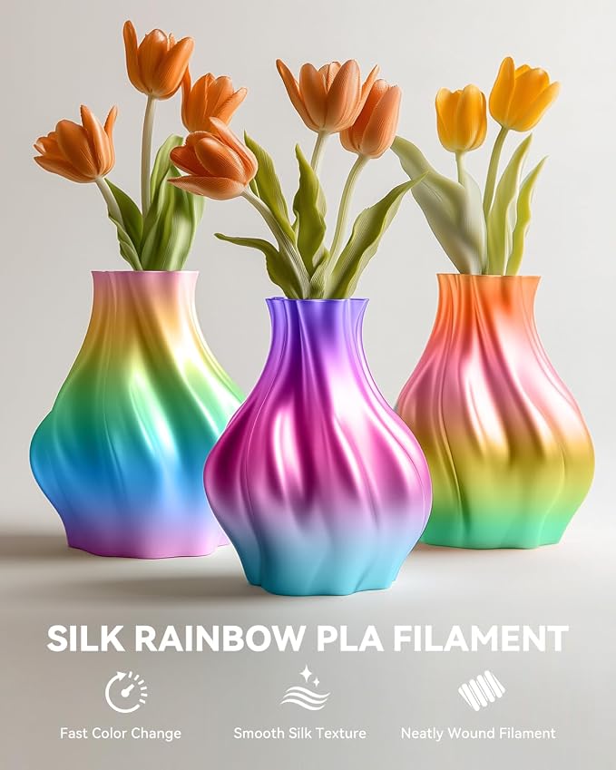 SUNLU Silk Rainbow PLA Filament, Multicolor Silk 3D Printer Filament 1.75mm +/- 0.02mm, Fast Color Change Each 8 Meters, 330 Meters, 1kg/2.2lbs, Silk Rainbow Filament(Blue-Purple-Magenta)