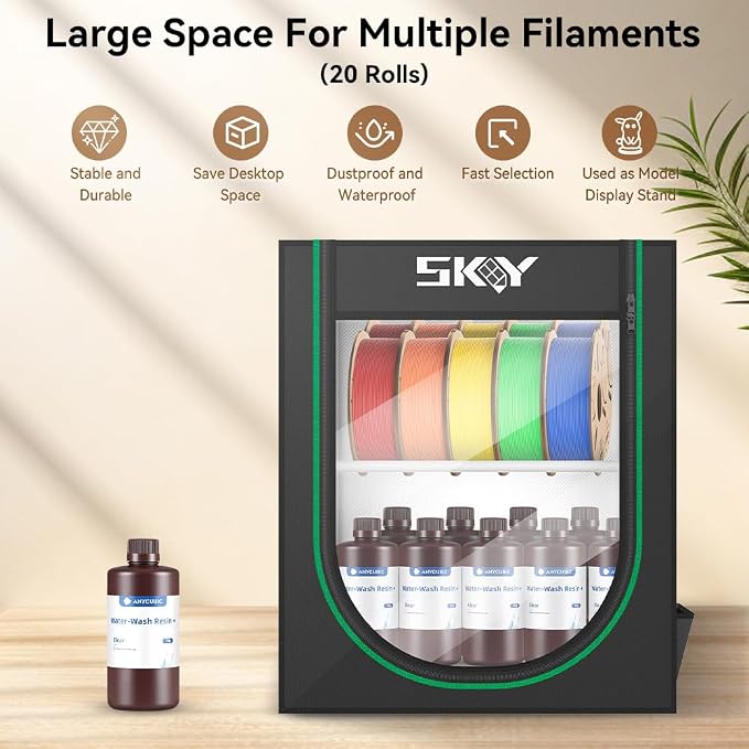 Skouphy 3D Printer Filament Storage Box - 2 Tiers Metal Filament Storage Rack with Cloth Cover,- 3D Filament Holder for Home, Office Workshop, Studio 20 Rolls - Black