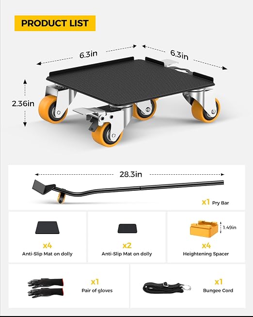 KYX Furniture Dolly, Furniture Movers with 5 Wheels,Carbon Steel Panel Heavy Duty Dolly, Furniture Lifter with 360° Rotatable Silent Rubber Universal Wheels, Max Load 4000LBS(6.9x6.9 in)