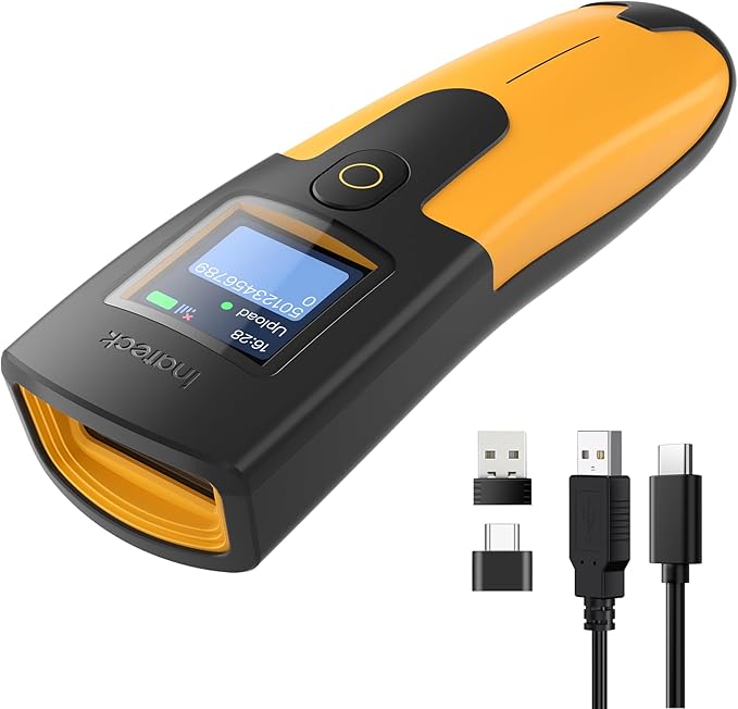 Inateck 2D Wireless Barcode Scanner with 1.4" TFT Screen, Portable Bluetooth Barcode Reader, 2600mAh Battery, Fast Linear Code Scanning for Inventory, Library, Warehouse, Nano 260D