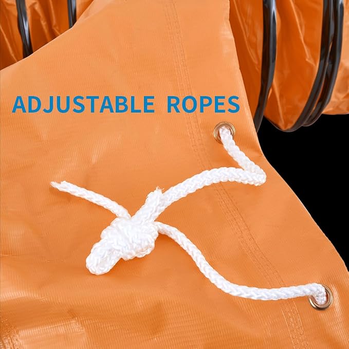 16Ft Duct Hose PVC Flexible Duct Hosing with D-Ring & Ajustable Rope for 12Inch Utility Blower Ventilation Fan Exhaust Fan (12IN-16FT)