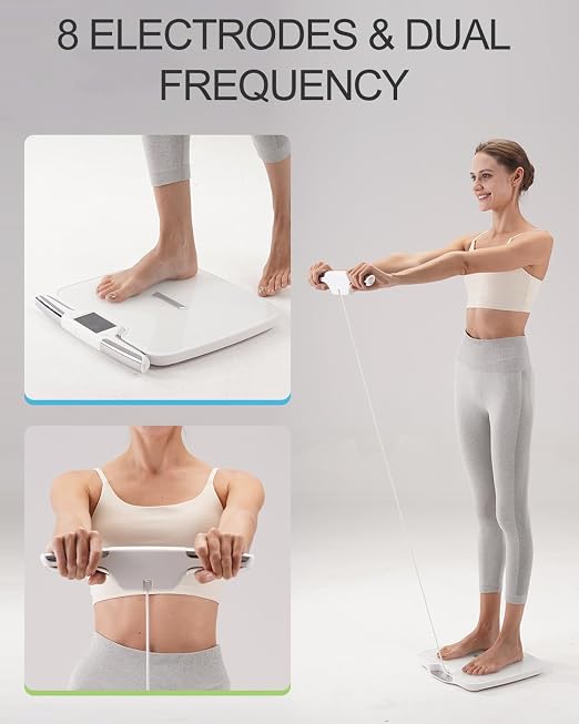 Smart Scale for Body Weight with BMI, Body Fat, Muscle Mass, 8 Electrode High Precision Bathroom Scale, Scale with App, 56 Body Composition Measurement