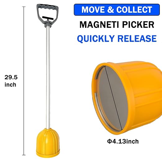 Magnetic Pickup Tool - Heavy Duty Nail Magnet Sweeper with Quick Release, Handheld Magnetic Nail Sweeper for Screws/Nuts/Tacks/Metal Scraps, Bulk Parts Lifter & Workshop Cleanup Tool