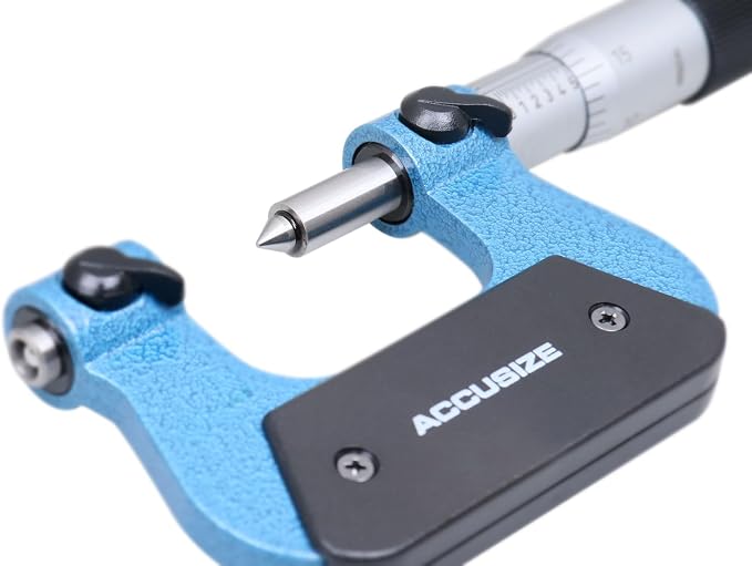 Accusize Industrial Tools 0-1'' by 0.001'' Screw Thread Micrometer with 5 Anvil in Fitted Box, S916-C750 | 5 Anvil Sets: 64-48, 44-28, 24-14, 13-9, 8-5 TPI, 0.0001" Resolution, ±0.00016" Accuracy