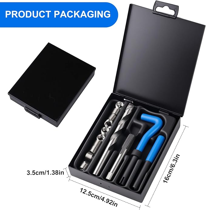 15PC SAE Helicoil Thread Repair Insert Kit, 7/16-14 inch Rethread | helicoil Thread Repair kit with HSS Drill Bits, Rethreading Inserts Tool Set for Damaged Thread Repairing with Carry Case