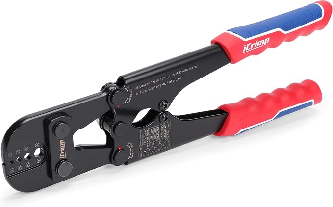 iCrimp 1608M Wire Rope Crimping Tool, 4 Die Slots 3/64" to 1/8", High Carbon Steel Swaging Tool for Aluminum Oval, Double-Barrel & Annealed Copper Sleeves