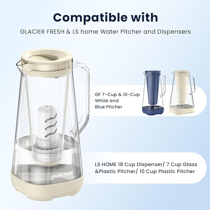 GLACIER FRESH 10 Cup Purela Glass Water Pitcher with 1 Ultrafiltration Membrane and 2 Activated Carbon Filter