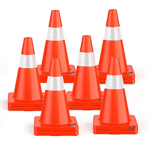 BATTIFE 12 Pack Traffic Safety Cones 18 Inch with Reflective Collars PVC Orange Construction Cones for Home Driveway Road Parking Use