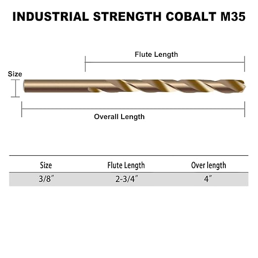 GMTOOLS 3/8 inch Cobalt Drill Bits, M35 HSS, 135 Degree Tip, Jobber Length Twist Drill Bit Set for Hard Metal, Stainless Steel, Cast Iron, Wood and Plastic, with Storage Case, Pack of 13