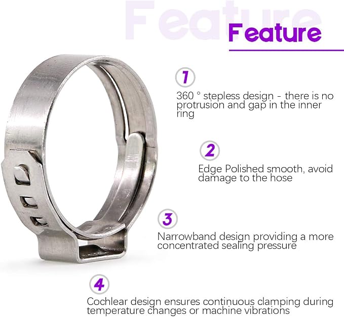 Swpeet 240Pcs 304 Stainless Steel Single Ear Hose Clamps and Zinc Plated Mini Hose Clanps