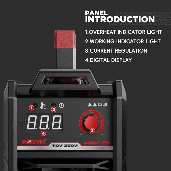 GARVO 110V/220V Dual Voltage Portable Welding Machine,145Amp ARC Welder Mini Stick welder Digital Display LCD,Hot Start,Arc Force and Anti-Stick ARC-145(ARC-145)